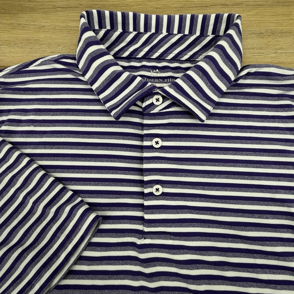 Southern Tide Polo Shirt Men XL Performance Golf Stripe Purple White
